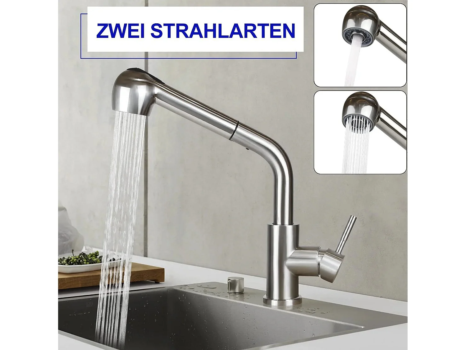 NETTLIFE Keukenkraan hoge druk uittrekbaar keuken 360° draaibare gootsteen kraan