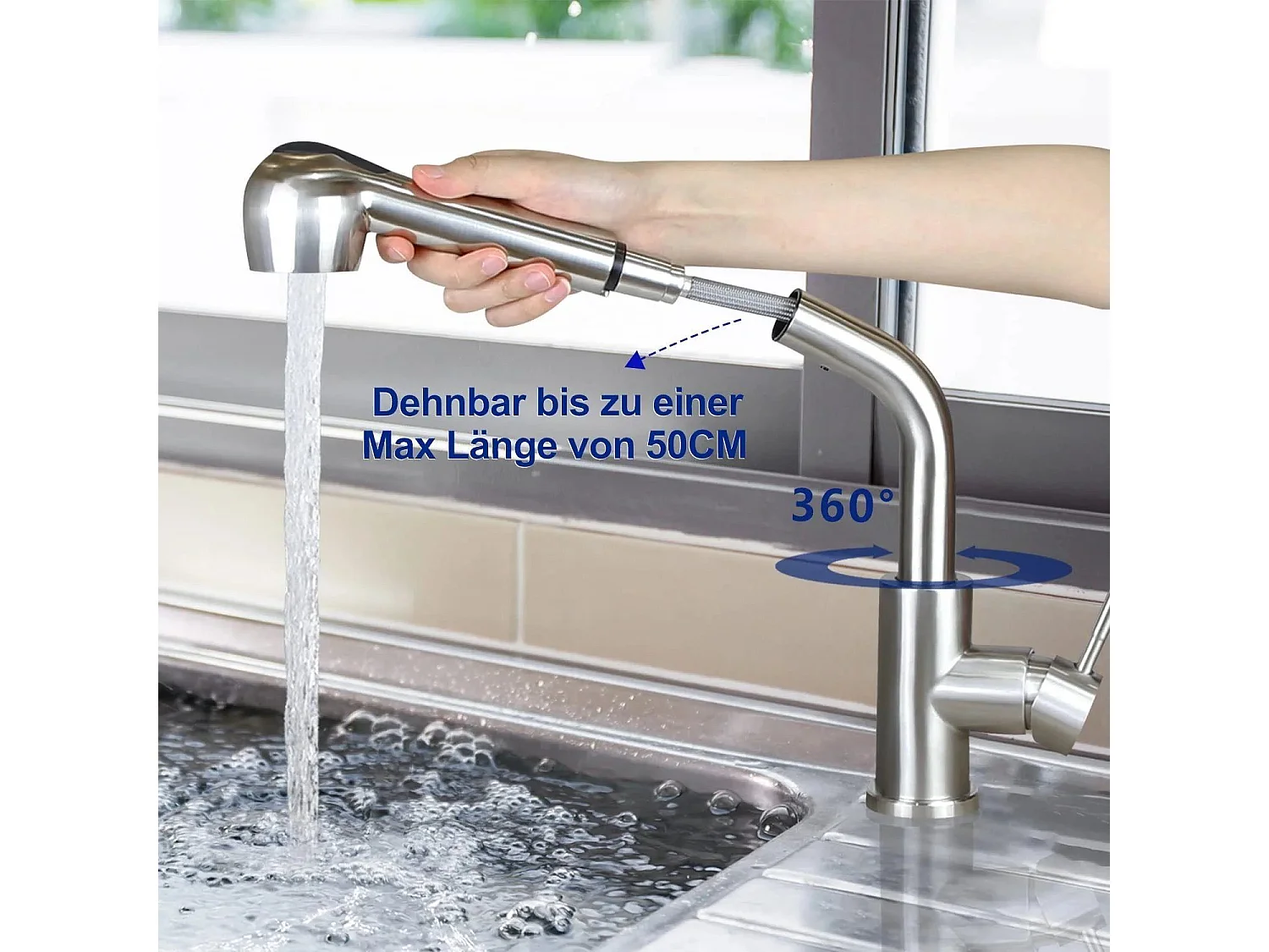 NETTLIFE Keukenkraan hoge druk uittrekbaar keuken 360° draaibare gootsteen kraan