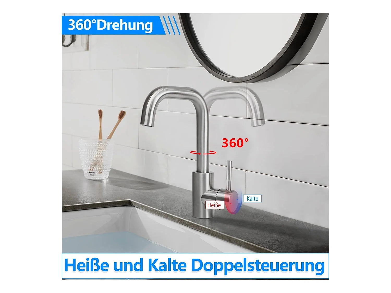 NETTLIFE Küchenarmatur Bad Waschtischarmatur Badarmatur aus Edelstahl Hochdruck