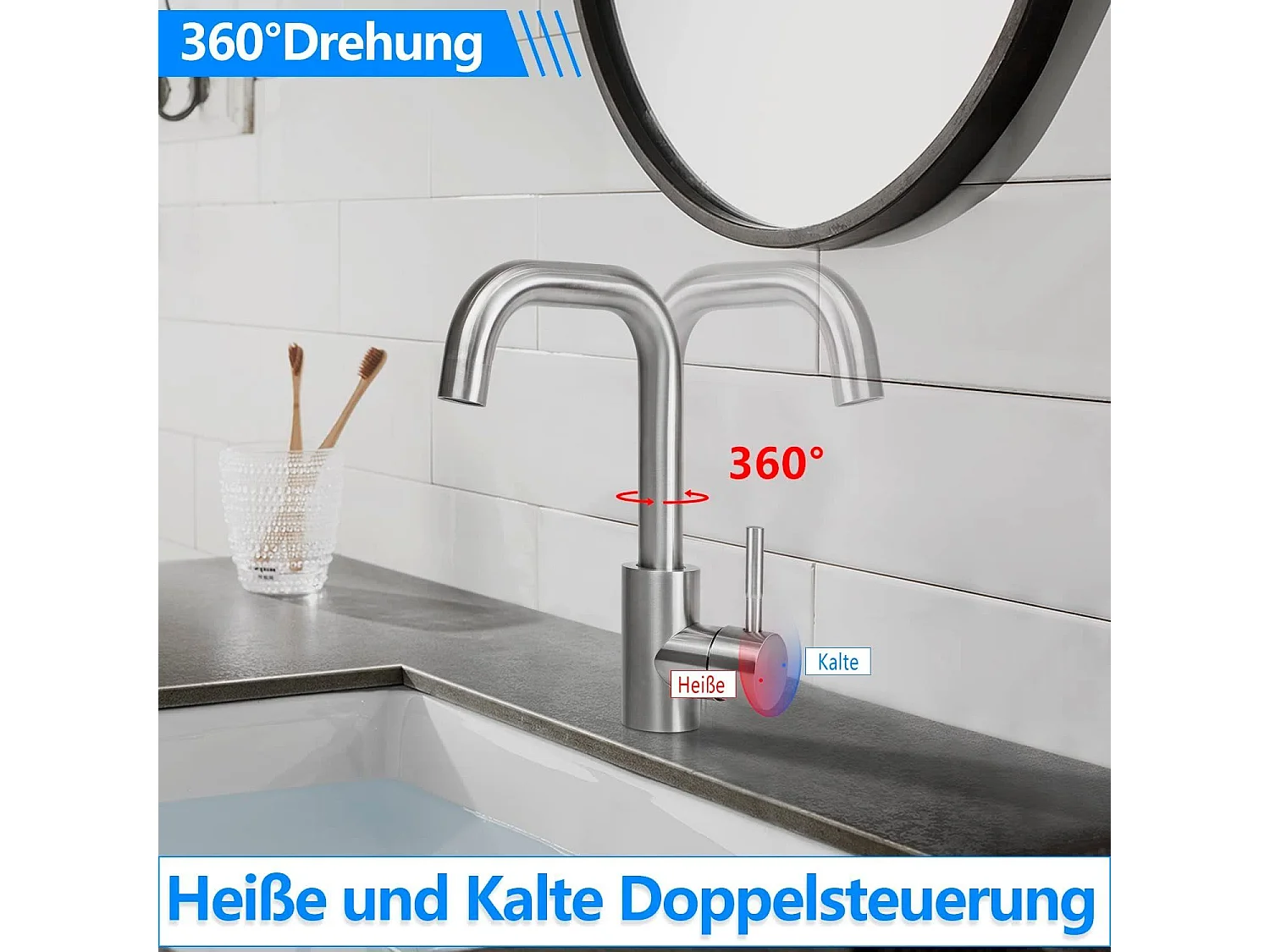 NETTLIFE robinet de cuisine robinet de lavabo de salle de bains robinet de salle de bains en acier inoxydable haute pression