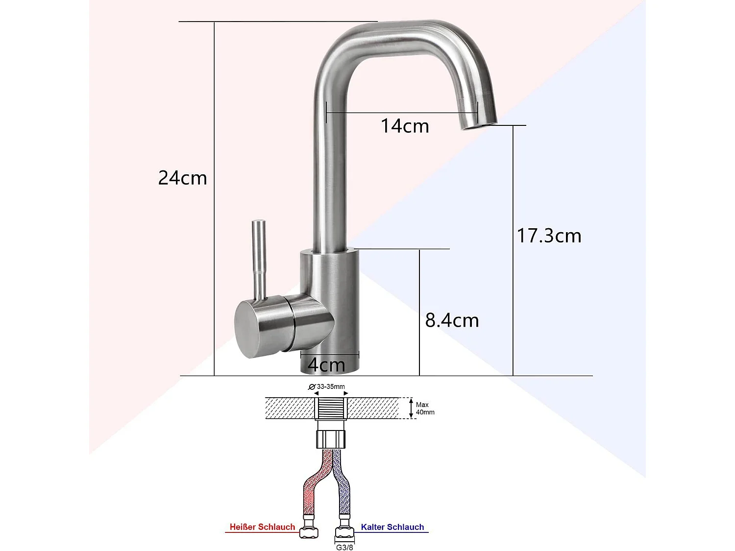 NETTLIFE robinet de cuisine robinet de lavabo de salle de bains robinet de salle de bains en acier inoxydable haute pression