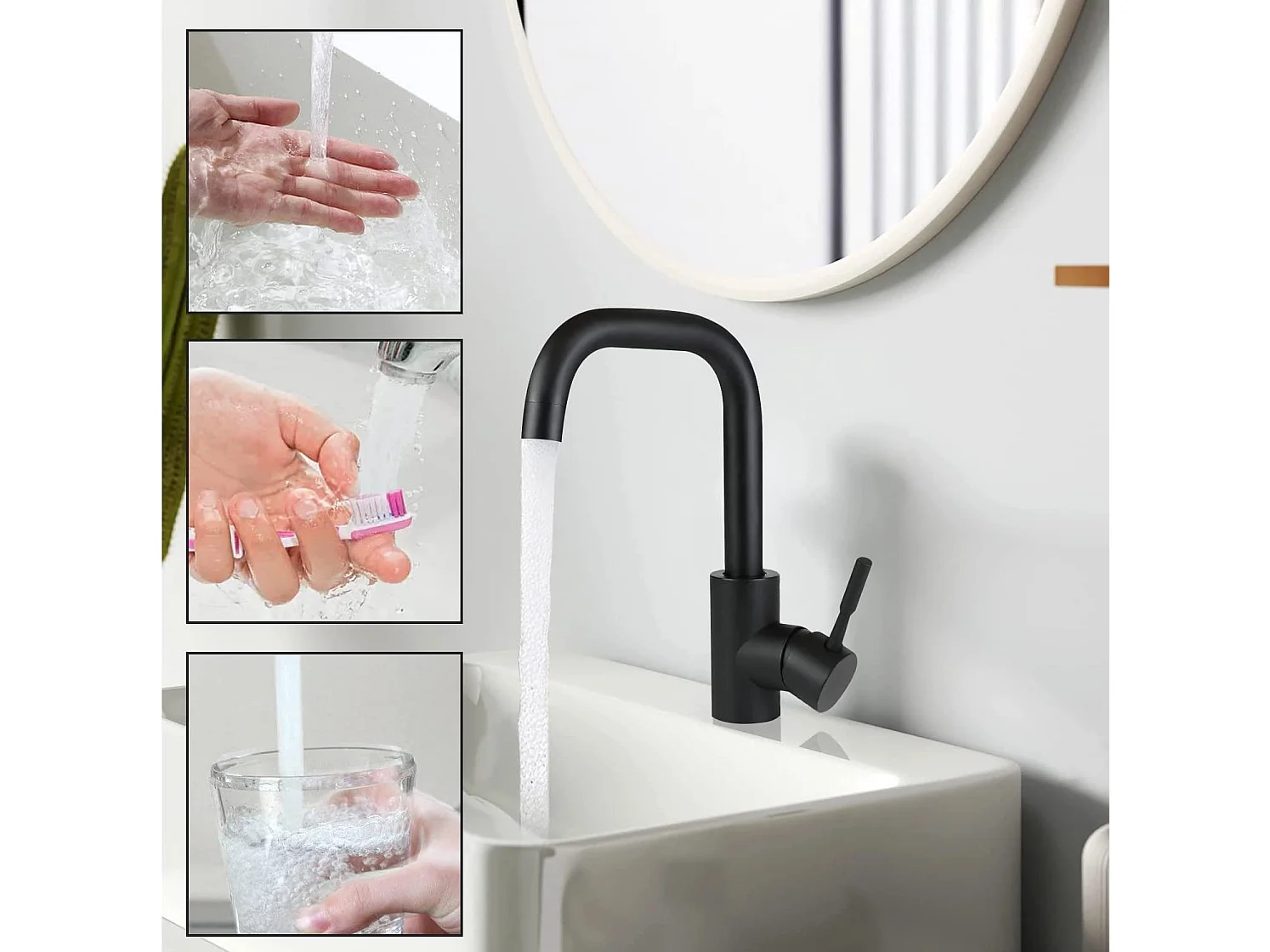 NETTLIFE Grifo de cocina Grifo de fregadero de baño Grifo de baño de acero inoxidable de alta presión