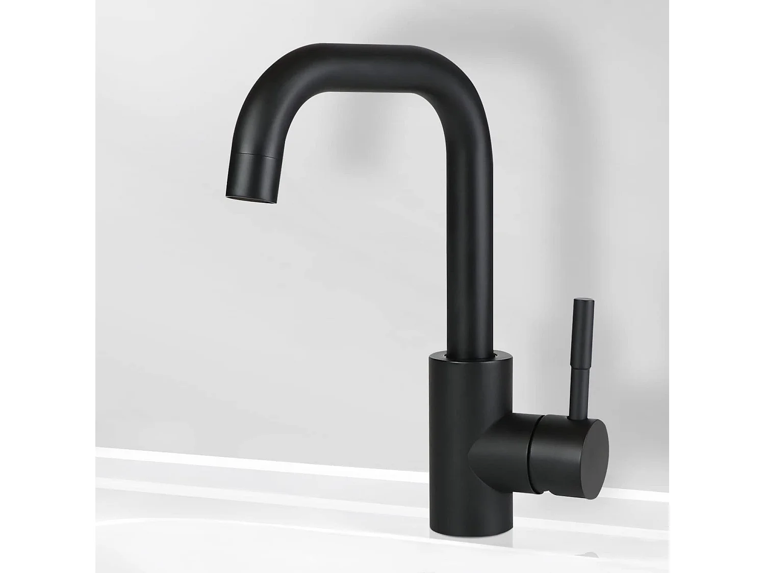 NETTLIFE Wasserhahn Bad Waschtischarmatur Waschbecken Schwarz Matt - Armatur 360°Drehbar Kalt- Warmwasserhahn Hochdruck Mischbatterie