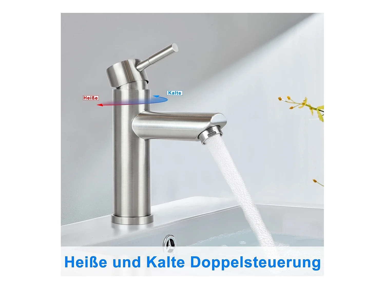 NETTLIFE Wasserhahn Bad Waschtischarmatur Waschbecken - Armatur Edelstahl Gebürstet Mischbatterie Waschbeckenarmatur Hochdruck Warm