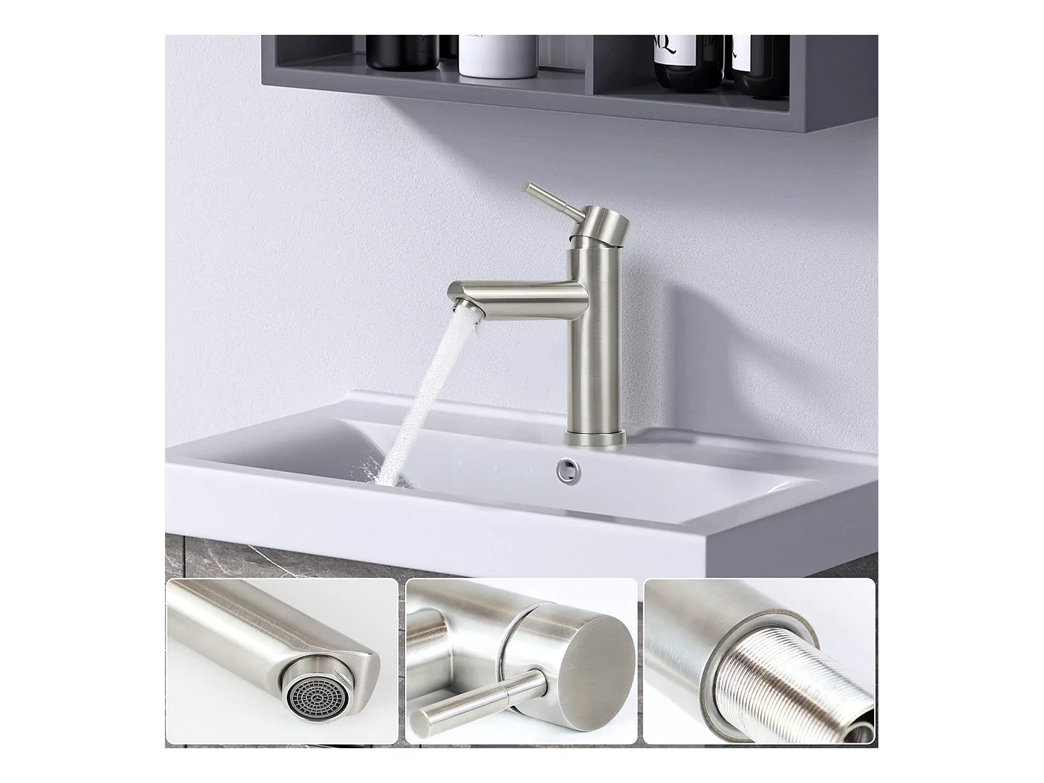 NETTLIFE Wasserhahn Bad Waschtischarmatur Waschbecken - Armatur Edelstahl Gebürstet Mischbatterie Waschbeckenarmatur Hochdruck Warm