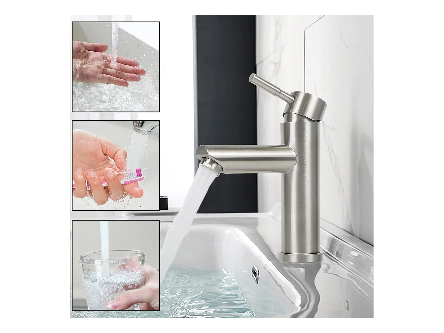 NETTLIFE Wasserhahn Bad Waschtischarmatur Waschbecken - Armatur Edelstahl Gebürstet Mischbatterie Waschbeckenarmatur Hochdruck Warm