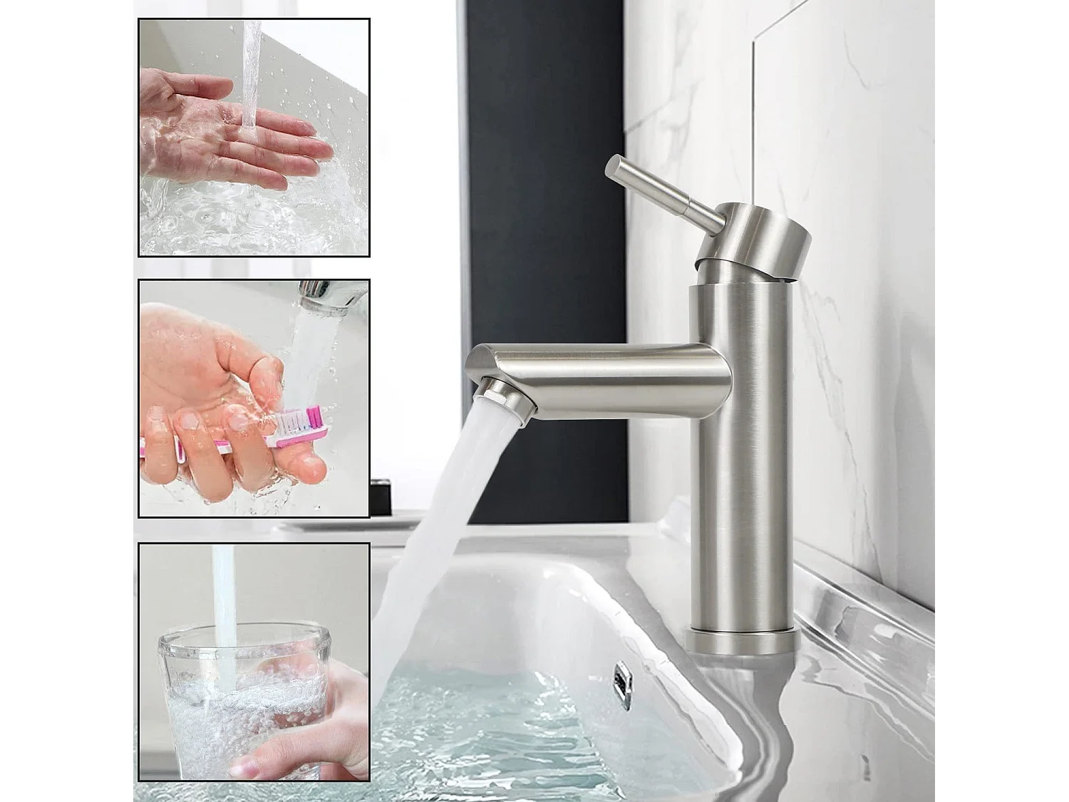 NETTLIFE Wasserhahn Bad Waschtischarmatur Waschbecken - Armatur Edelstahl Gebürstet Mischbatterie Waschbeckenarmatur Hochdruck Warm