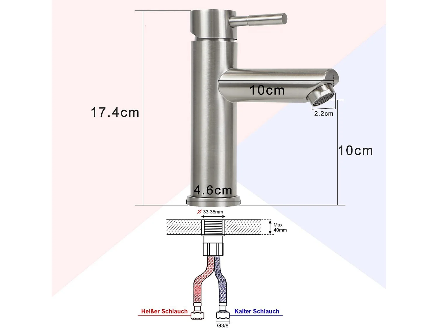 NETTLIFE robinet d'évier robinet chaud/froid robinet haute pression en acier inoxydable