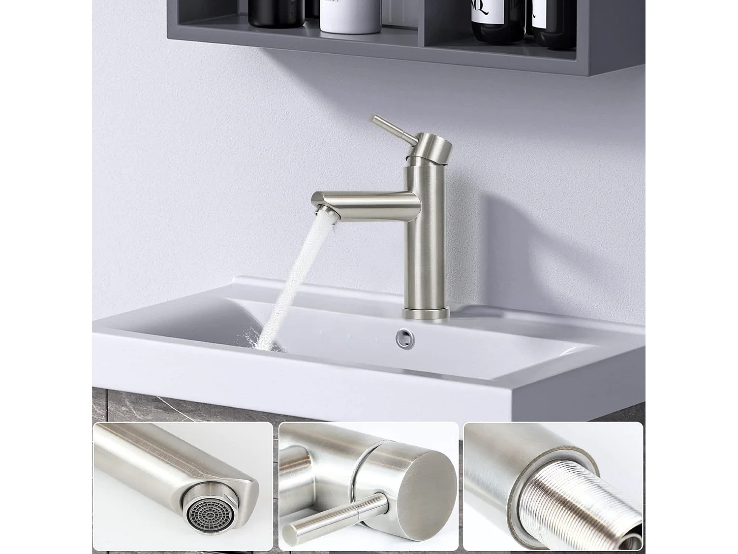 NETTLIFE robinet d'évier robinet chaud/froid robinet haute pression en acier inoxydable