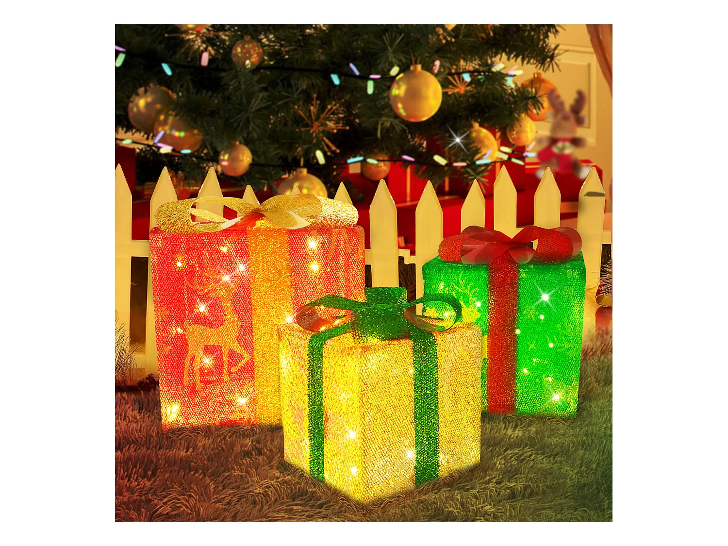 NETTLIFE Coffret cadeau LED décoration de Noël lot de 3 boîtes de Noël avec télécommande à l'intérieur batterie d'éclairage 50 LED