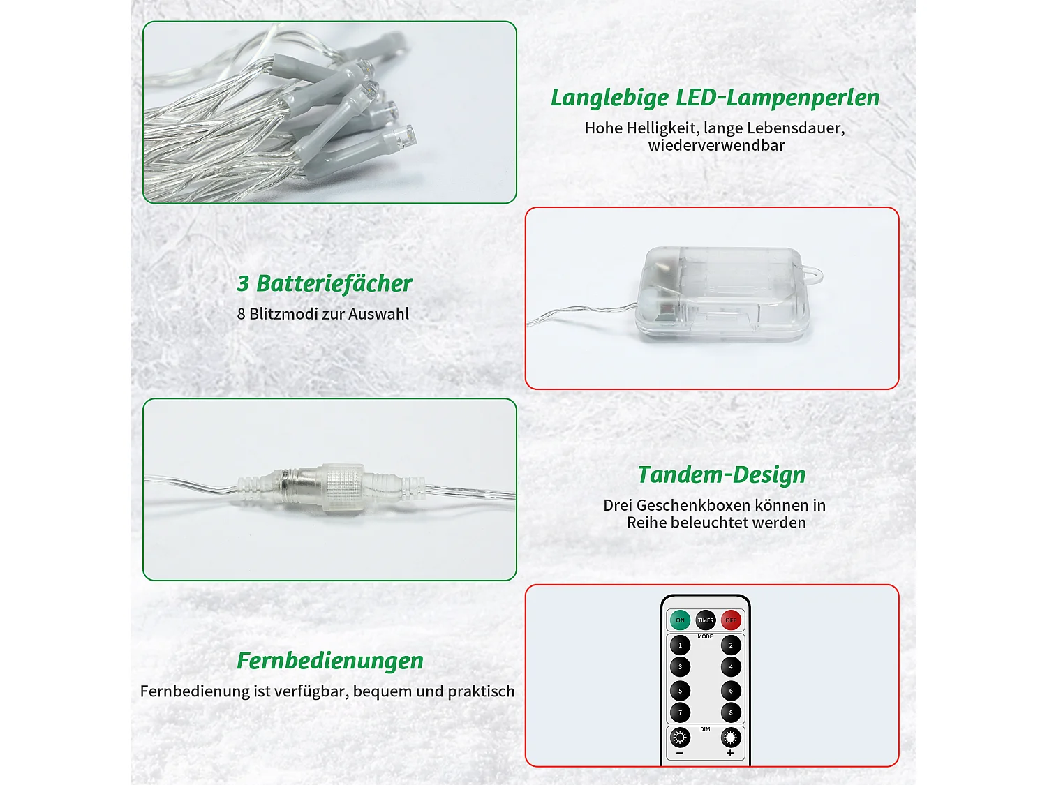 NETTLIFE Coffret cadeau LED décoration de Noël lot de 3 boîtes de Noël avec télécommande à l'intérieur batterie d'éclairage 50 LED