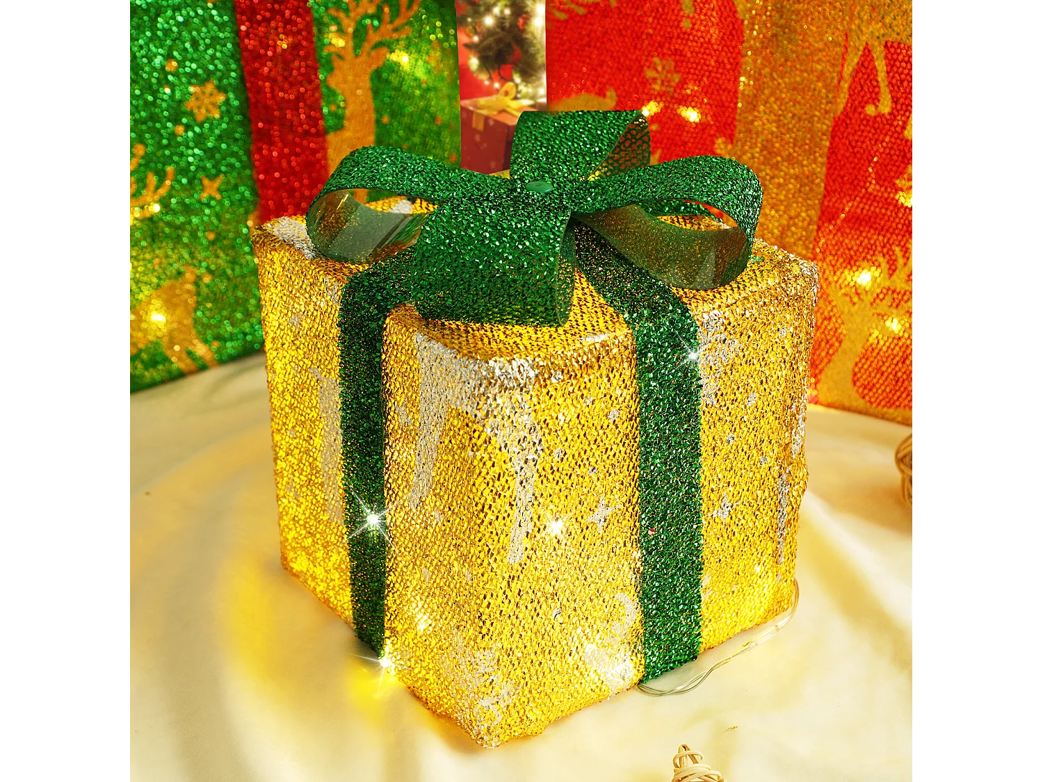 NETTLIFE Coffret cadeau LED décoration de Noël lot de 3 boîtes de Noël avec télécommande à l'intérieur batterie d'éclairage 50 LED