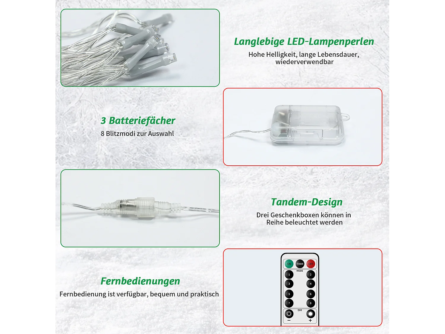 NETTLIFE Coffret cadeau LED décoration de Noël lot de 3 boîtes de Noël avec télécommande à l'intérieur batterie d'éclairage 50 LED