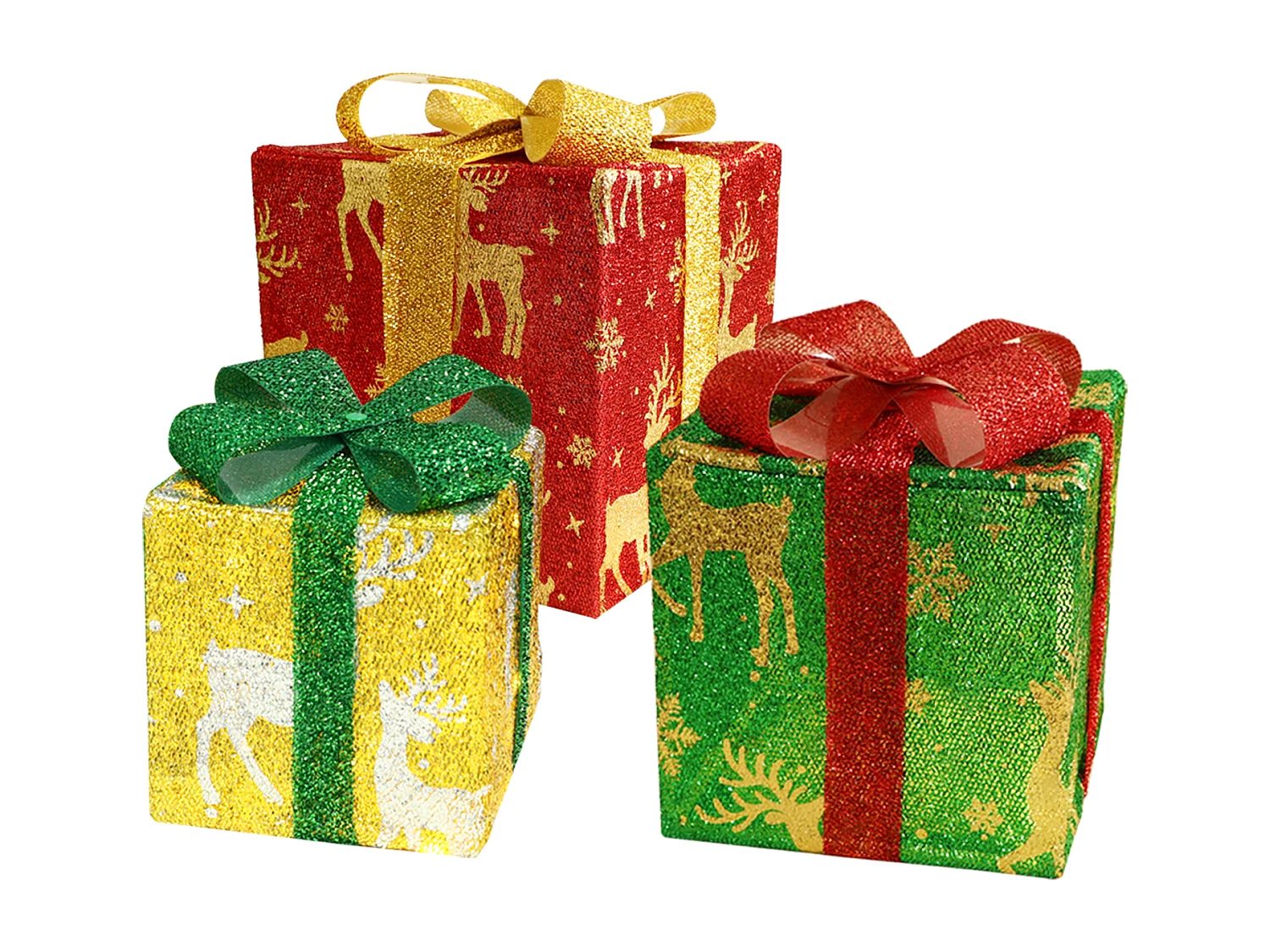 Nettlife Coffret cadeau LED décoration de Noël lot de 3 boîtes de Noël avec télécommande à l'intérieur batterie d'éclairage 50 LED – 15,5 cm 20,5 cm 25,5 cm