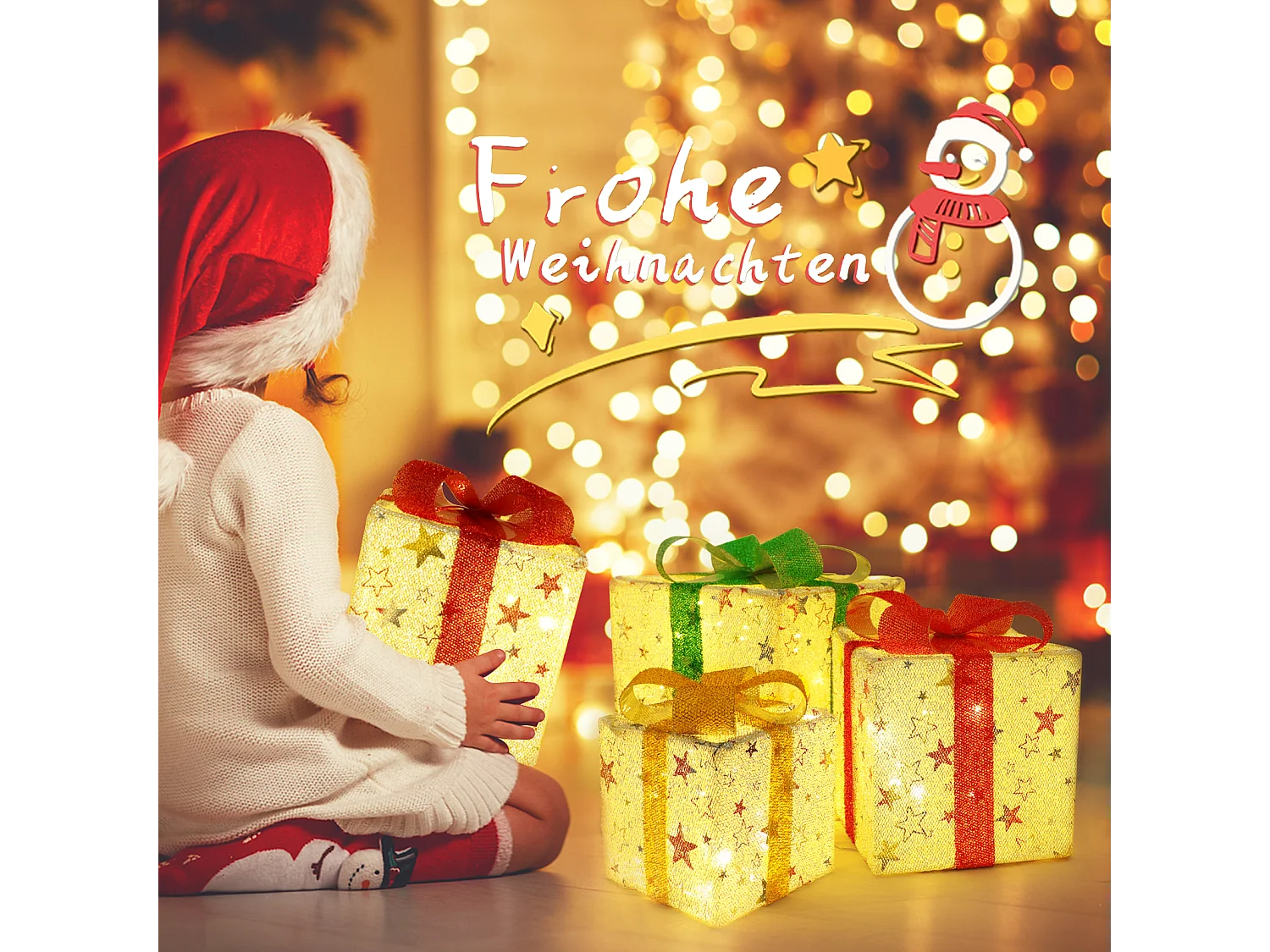 NETTLIFE Geschenkset kerst LED decoratie: set van 3 kerstdozen binnen met afstandsbediening verlichte poinsettia batterij 50 LED