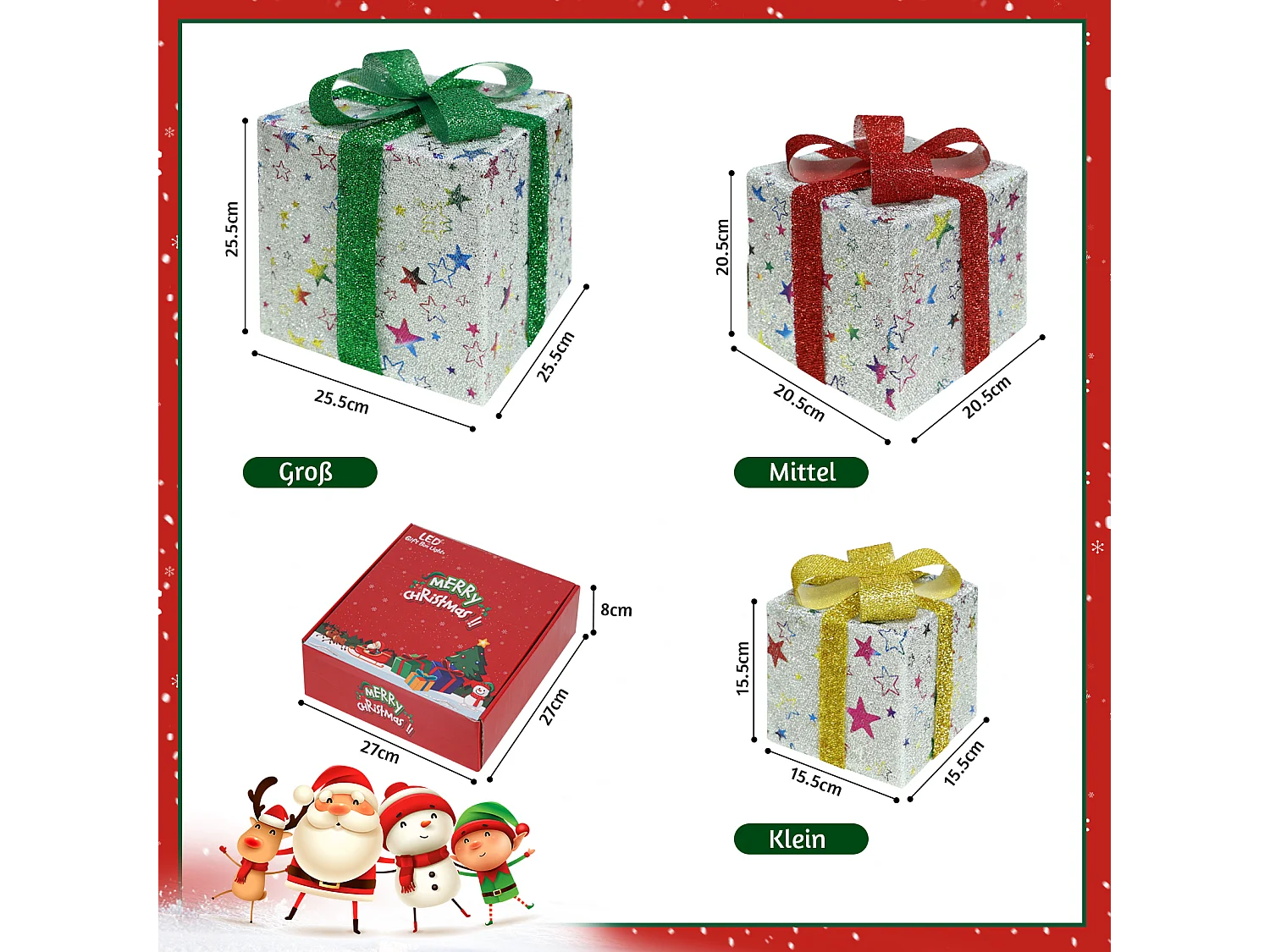 NETTLIFE Geschenkset kerst LED decoratie: set van 3 kerstdozen binnen met afstandsbediening verlichte poinsettia batterij 50 LED