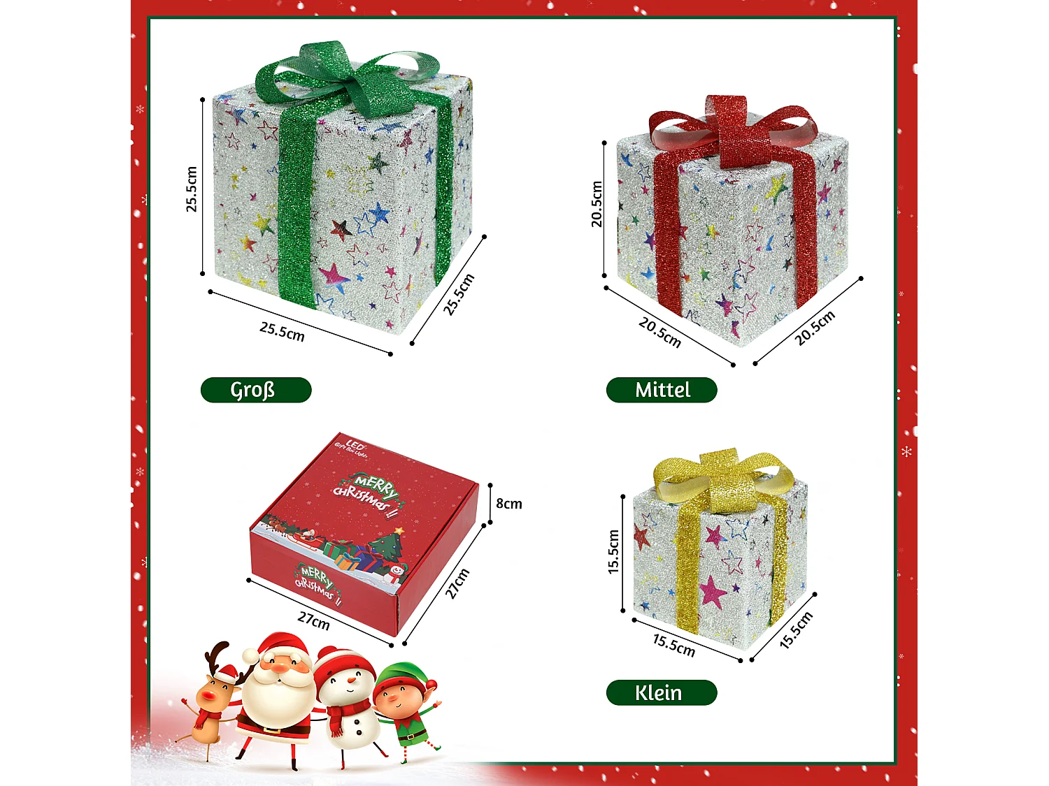 NETTLIFE Coffret cadeau LED décoration de Noël : lot de 3 boîtes de Noël à l'intérieur avec télécommande poinsettia illuminé batterie 50 LED