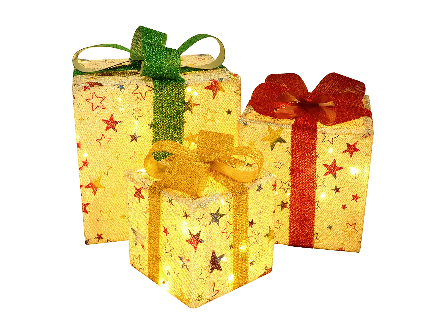 NETTLIFE Coffret cadeau LED décoration de Noël : lot de 3 boîtes de Noël à l'intérieur avec télécommande poinsettia illuminé batterie 50 LED