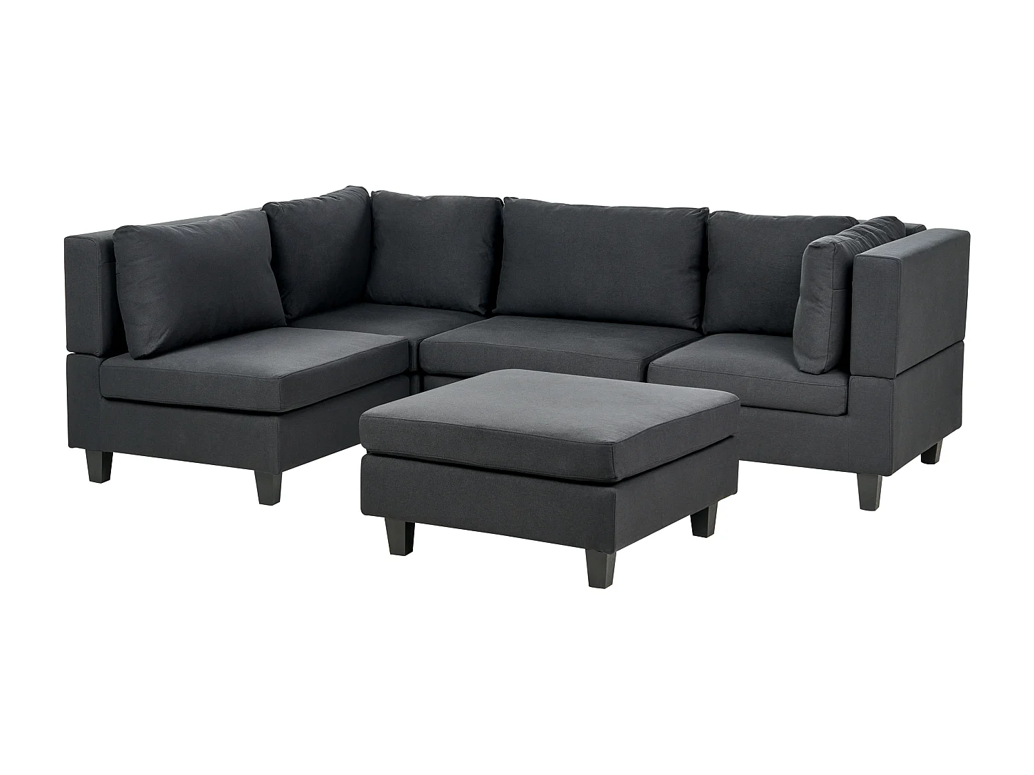 Canapé d'angle modulable 4 places UNSTAD Tissu Noir avec ottoman Côté droit
