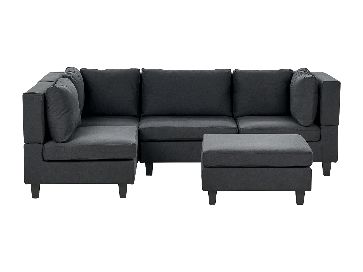 Canapé d'angle modulable UNSTAD Tissu Noir avec ottoman 4 places Côté droit