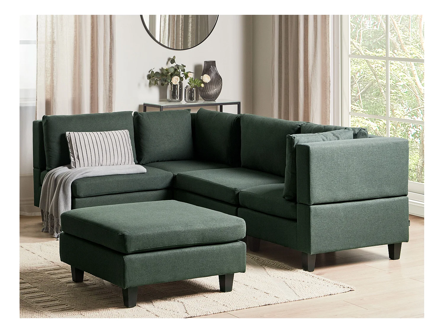 Modul Ecksofa UNSTAD Stoff Dunkelgrün mit Ottomane 4-Sitzer rechtsseitig