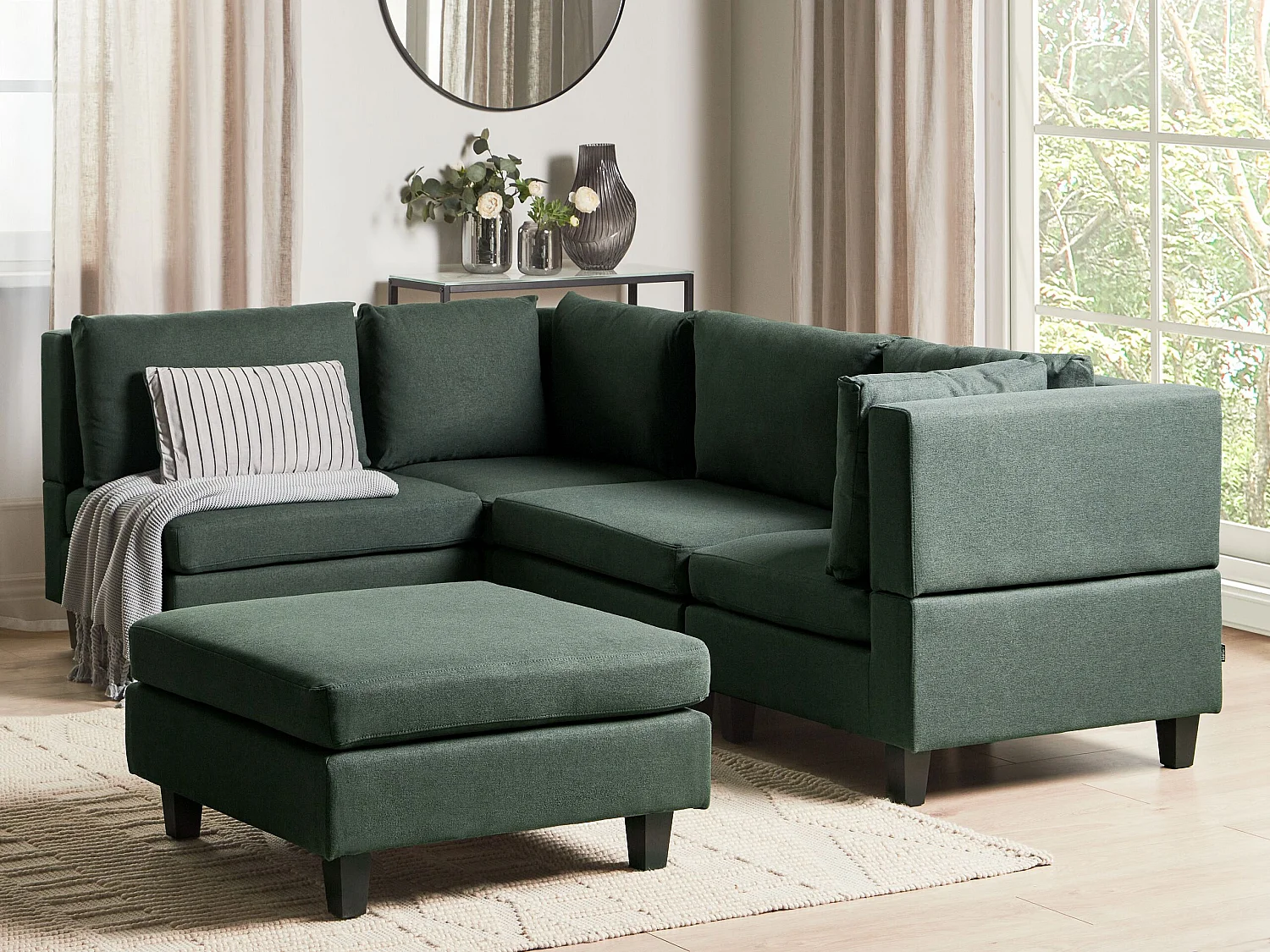 Canapé d'angle modulable UNSTAD Tissu Vert foncé avec ottoman 4 places Côté droit