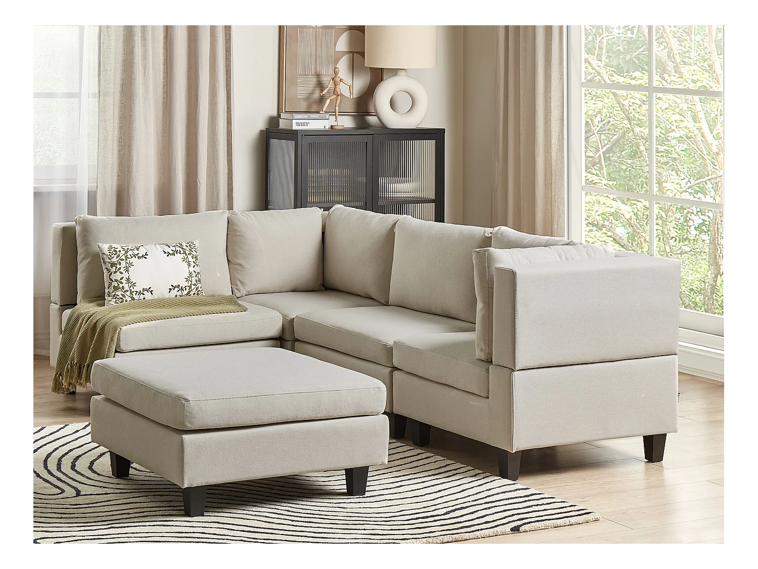Modul Ecksofa UNSTAD Stoff Hellbeige mit Ottomane 4-Sitzer rechtsseitig