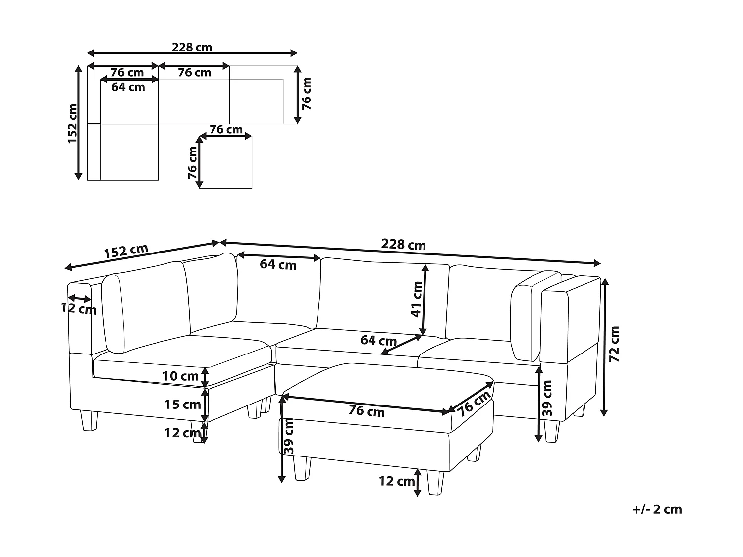 Canapé d'angle modulable 4 places UNSTAD Tissu Beige clair avec ottoman Côté droit