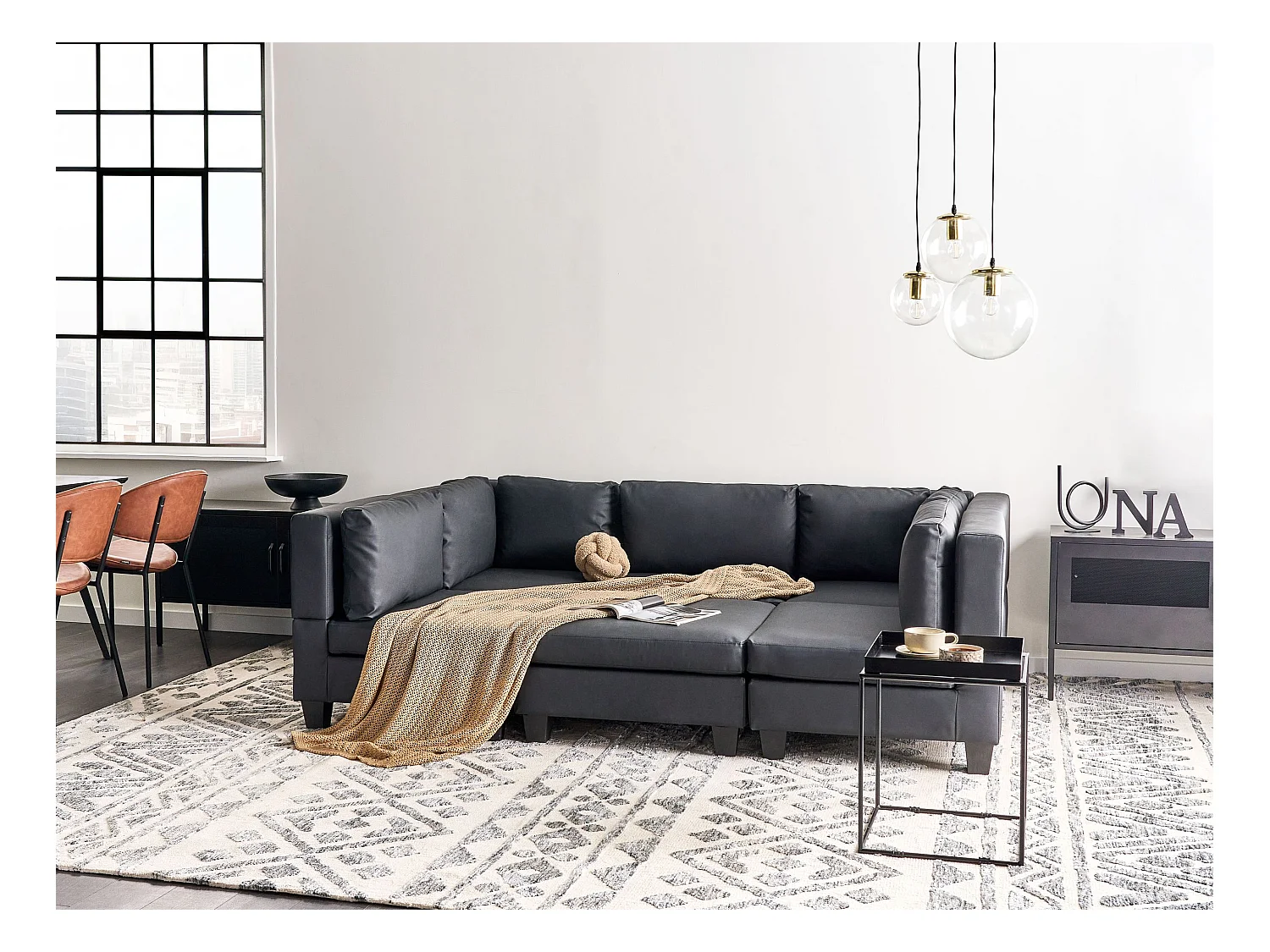 Canapé modulable en forme de U 5 places UNSTAD Cuir PU Noir