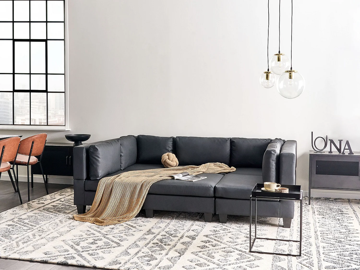 Canapé modulable en forme de U UNSTAD Cuir PU Noir 5 places