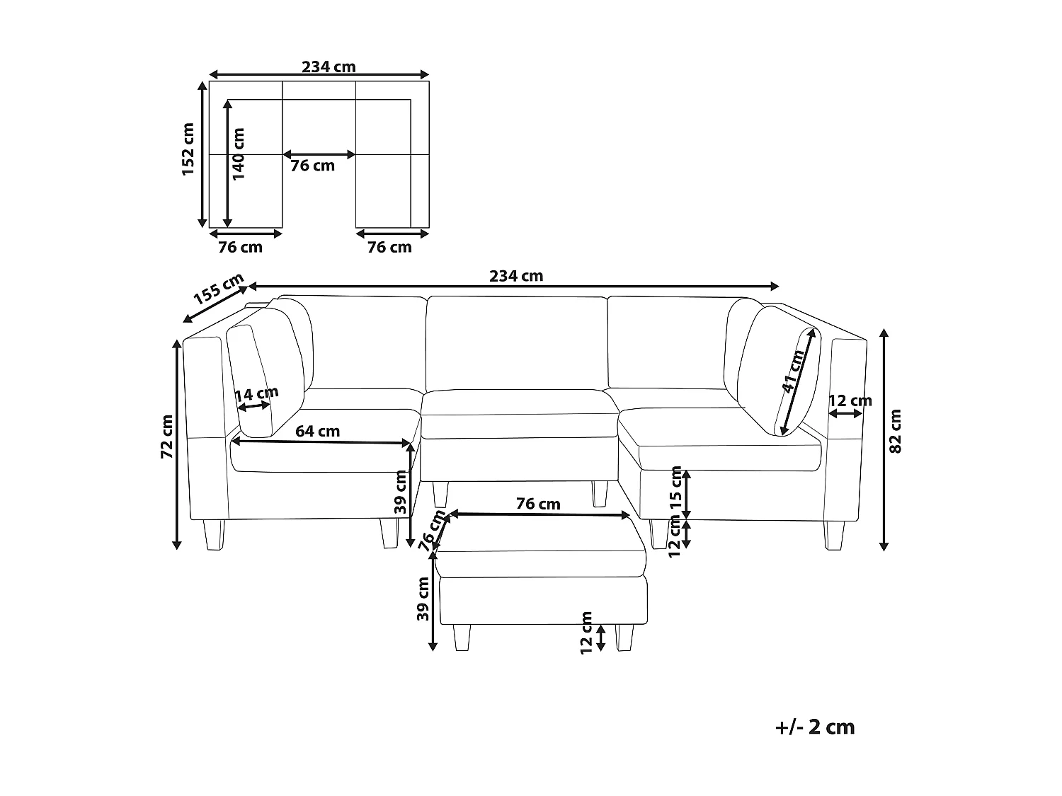 Canapé modulable en forme de U UNSTAD Cuir PU Noir 5 places