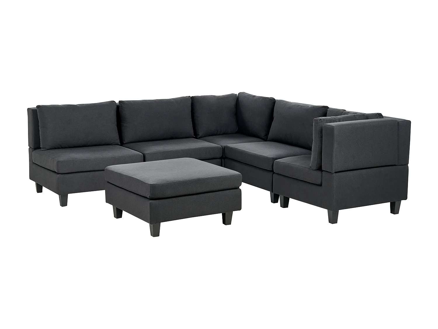 Canapé d'angle modulable 5 places UNSTAD Tissu Noir avec ottoman Côté droite