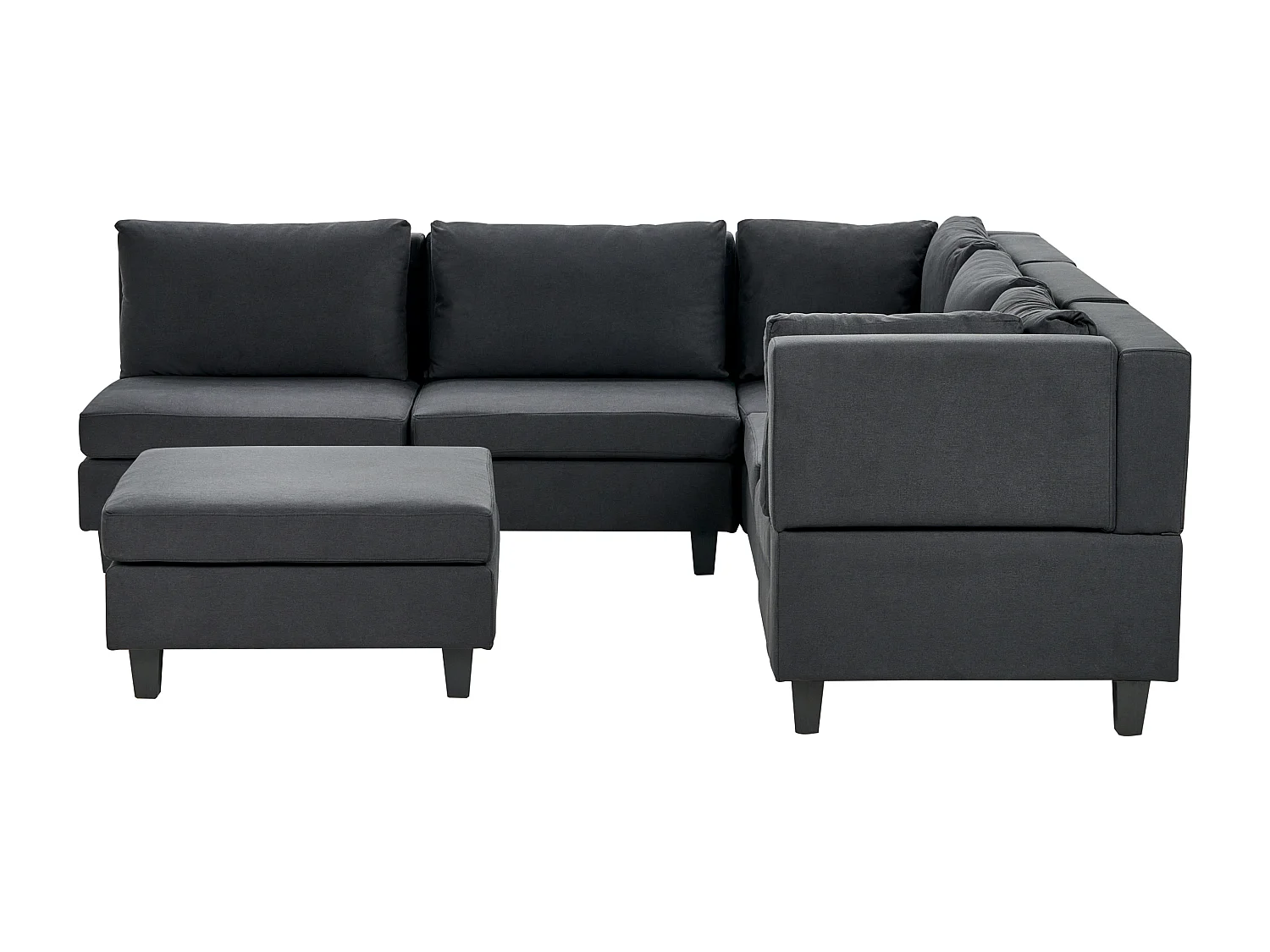 Canapé d'angle modulable 5 places UNSTAD Tissu Noir avec ottoman Côté droite