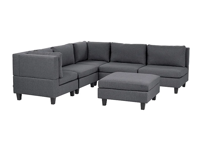 Canapé d'angle modulable 5 places UNSTAD Tissu Gris foncé avec ottoman Côté droit