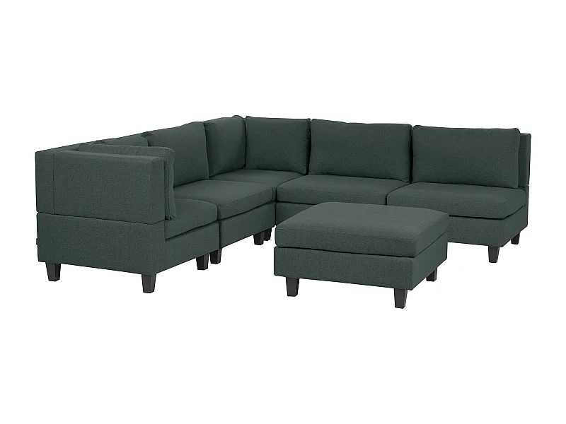 Canapé d'angle modulable 5 places UNSTAD Tissu Vert foncé avec ottoman Côté droit