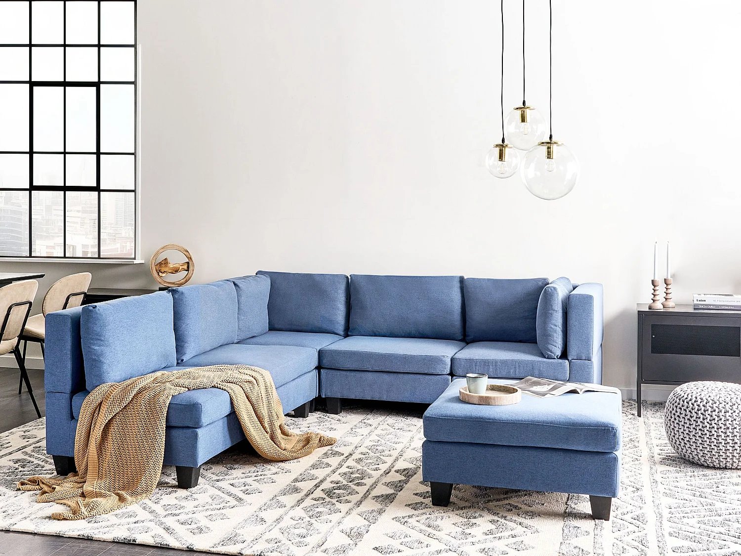 Modulaire hoekbank UNSTAD Stof Blauw 5-zitter Rechterzijde