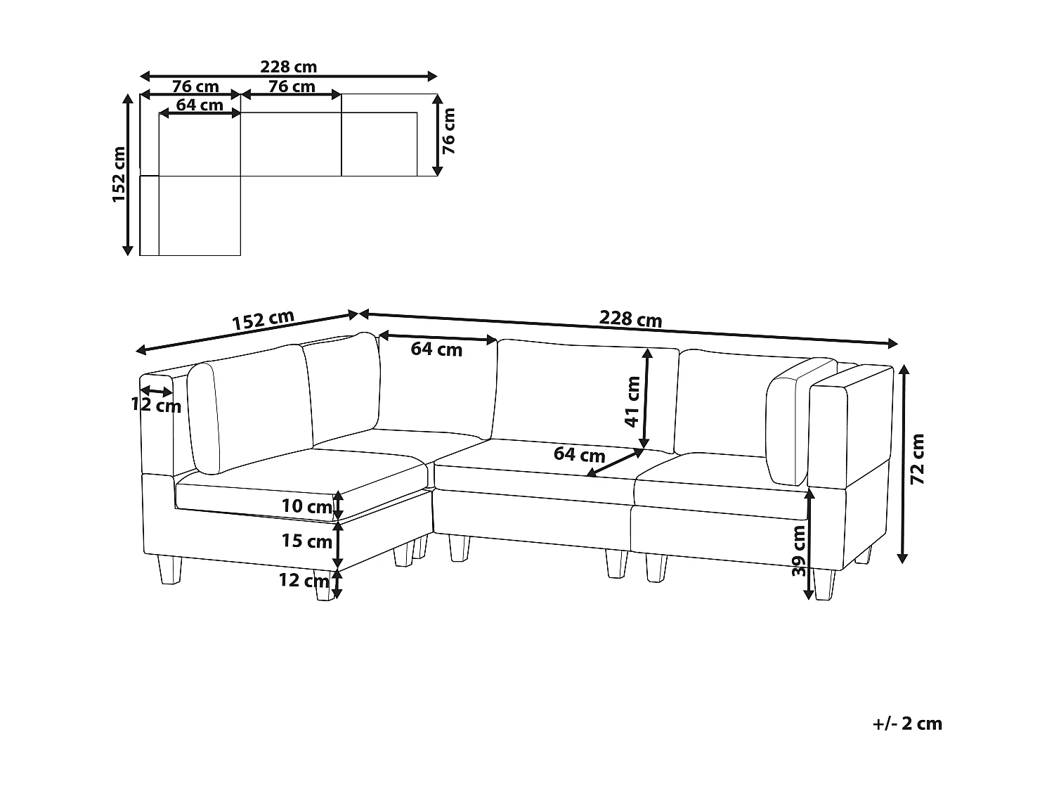 Canapé d'angle modulable 4 places UNSTAD Tissu Noir Côté droit