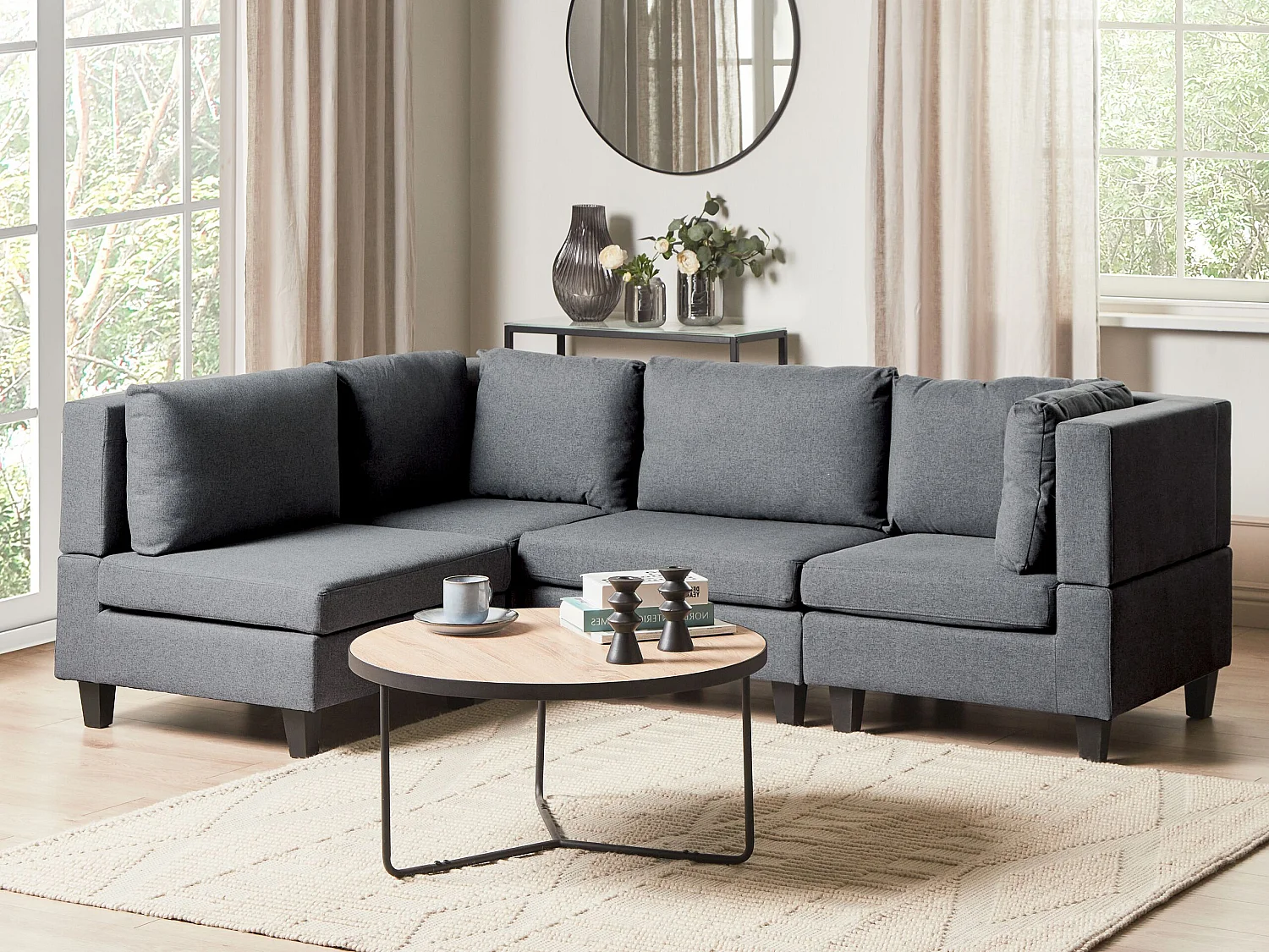 Modul Ecksofa UNSTAD Stoff Dunkelgrau 4-Sitzer rechtsseitig