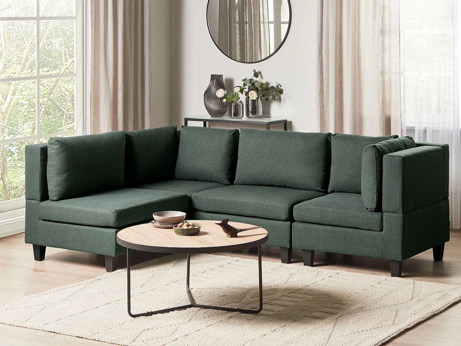 Canapé d'angle modulable UNSTAD Tissu Vert foncé 4 places Côté droit