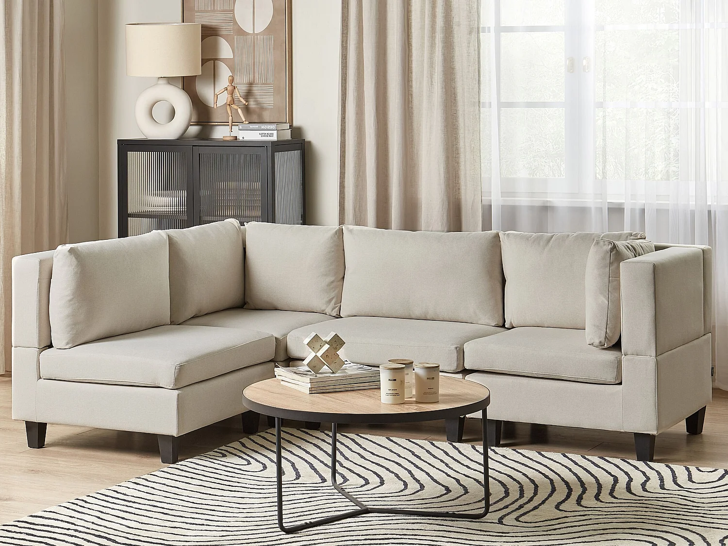 Canapé d'angle modulable UNSTAD Tissu Beige clair 4 places Côté droit