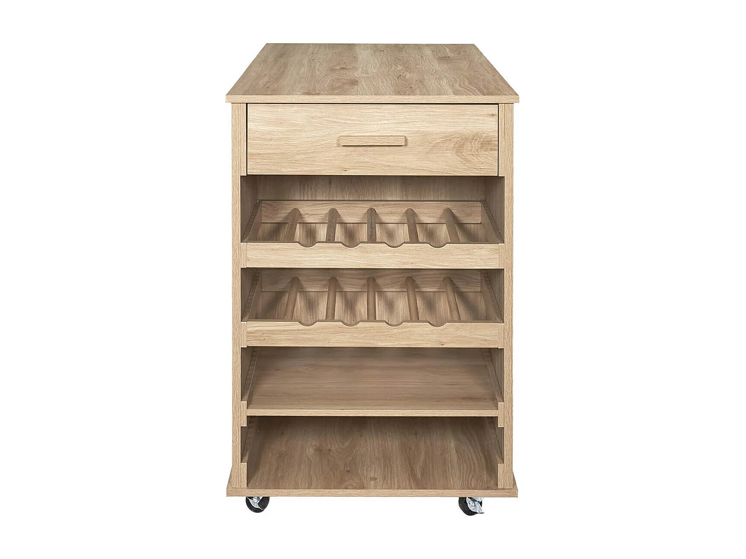 PAJAN - Ilot de Cuisine Multi-Rangement Effet Bois avec Tasseaux