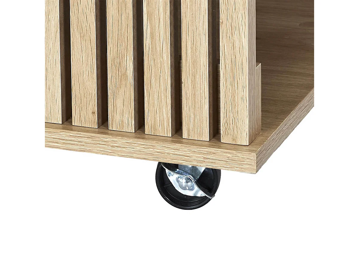 PAJAN - Ilot de Cuisine Multi-Rangement Effet Bois avec Tasseaux