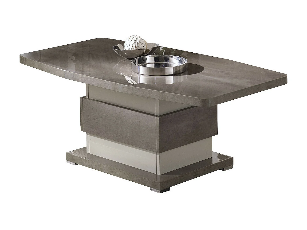 AUXANE - Ensemble Table Basse + Buffet 3 Portes Led Gris Metallisé et Mat