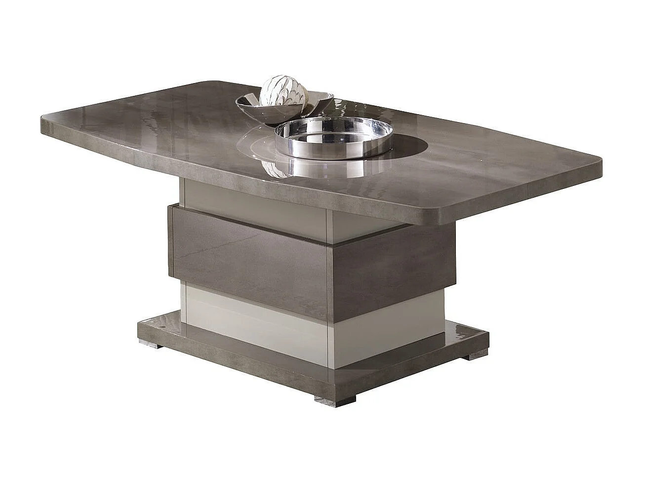 AUXANE - Pack Salon Meuble TV Led + Table Basse + 2 Vitrines Led Gris Metallisé et Mat