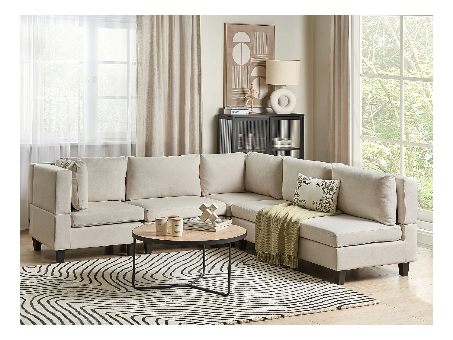 Canapé d'angle modulable 5 places UNSTAD Tissu Beige clair Côté droit