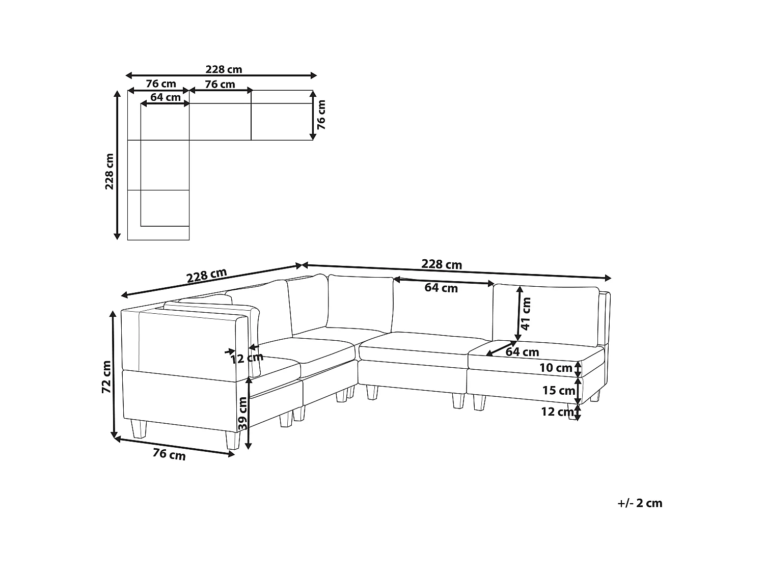 Canapé d'angle modulable 5 places UNSTAD Tissu Beige clair Côté droit