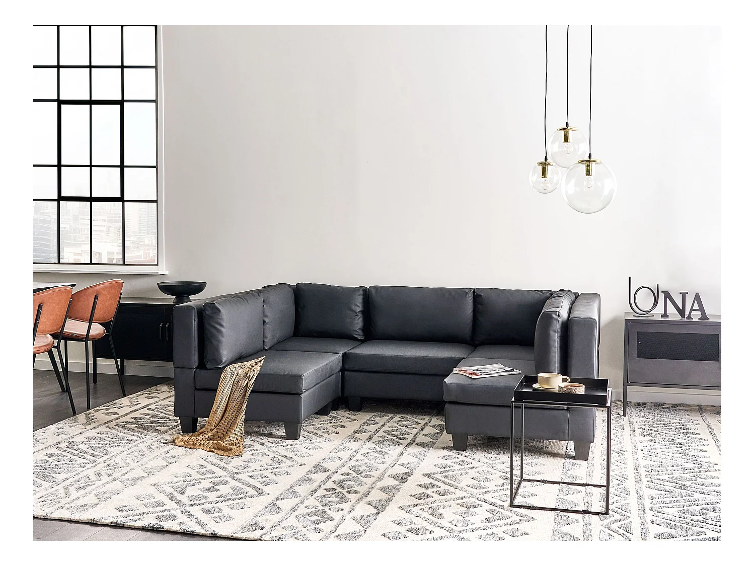 Modulaire U-vormige bank UNSTAD Kunstleer Zwart 5-zitter