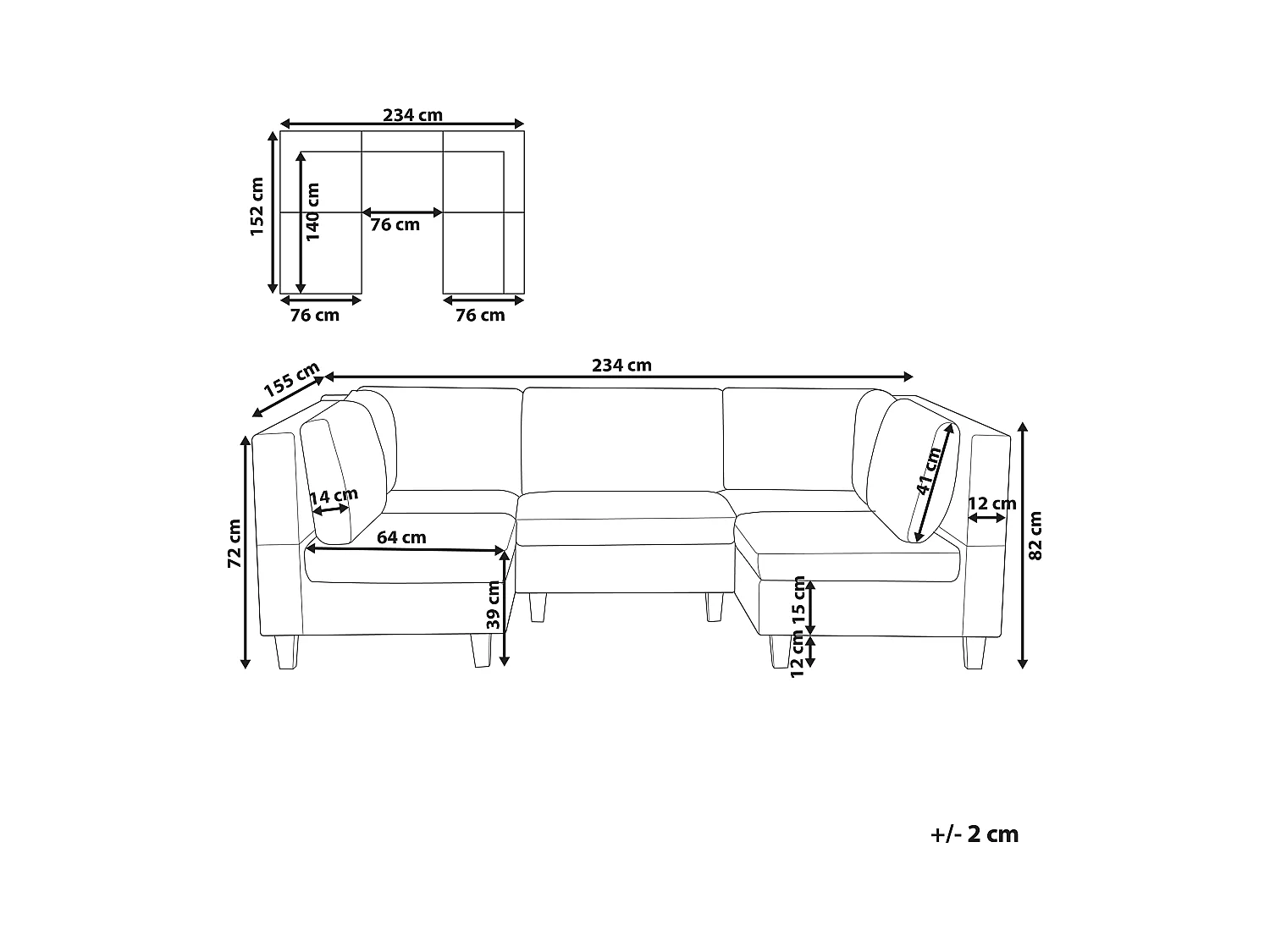Modulaire U-vormige bank UNSTAD Kunstleer Zwart 5-zitter