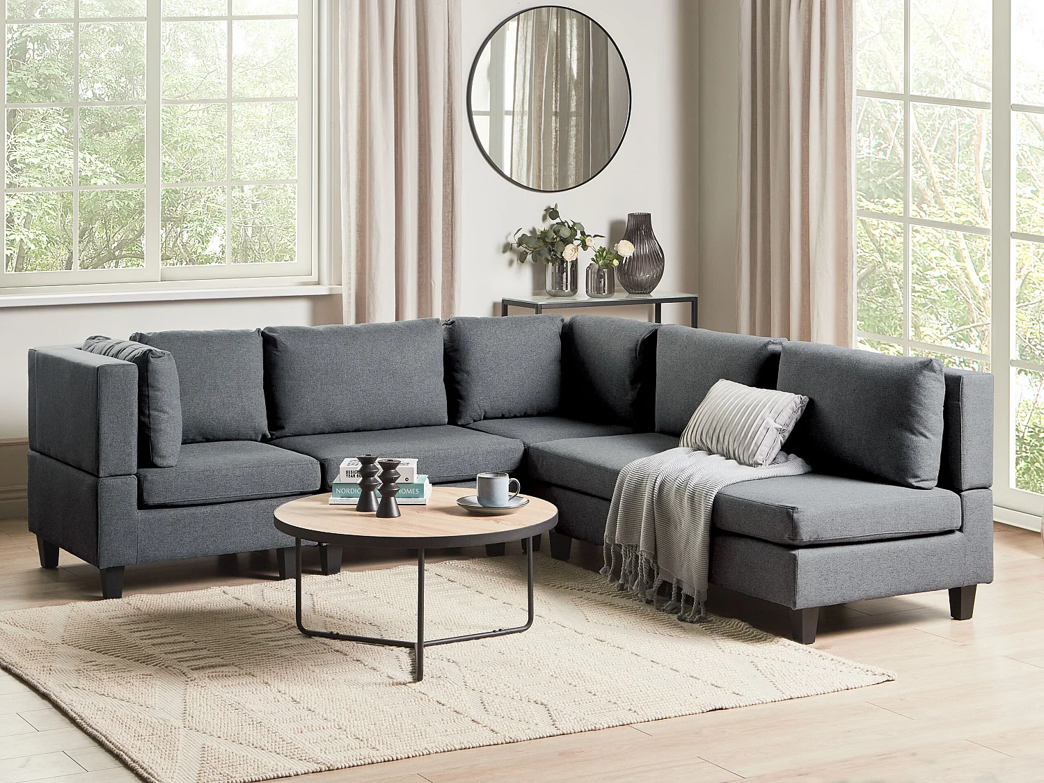 Canapé d'angle modulable UNSTAD Tissu Gris foncé 5 places Côté droit