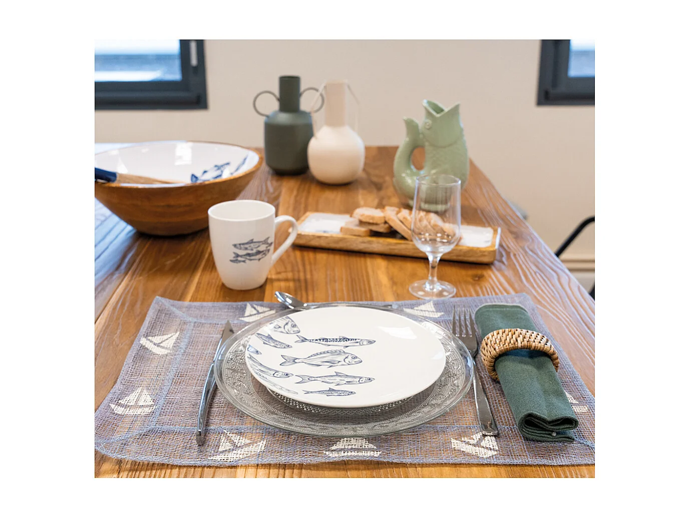 Vaisselle en porcelaine blanche Banc de Poissons Assiette 19cm